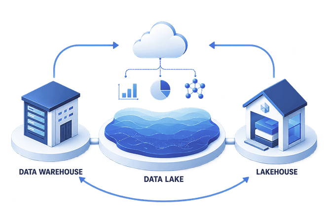 Data warehouse, data lake, and lakehouse architecture comparison