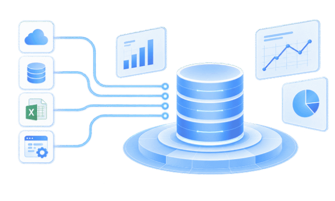 Data from different systems consolidated into a single warehouse for analytics